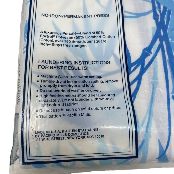 Pacific Blue Floral/Bamboo Double Flat Sheet 54x75 Mattress Vintage Cotton Blend - Picture 5 of 5